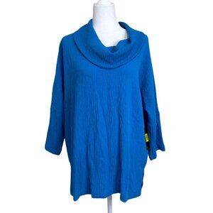 Ali Miles Womens Tunic Blue Textured Cowl Neck 3/4 Sleeve Top Size XL NEW